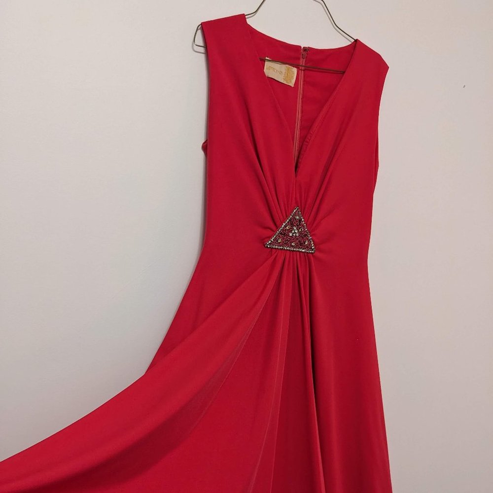 70s Vintage Pink Swing Dress with Rhinestone bust applique